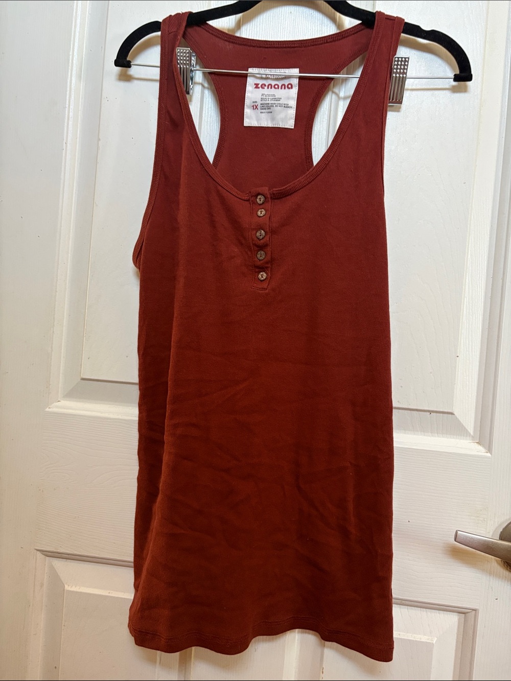 Zenana Outfitters Rust Henley Button Racerback Tank